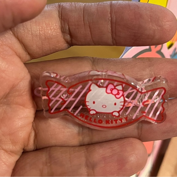 HELLO KITTY Sanrio Japan Candy Pink Hair Clip Barrette Tie 1976 Sign RARE kawaii - Picture 5 of 9